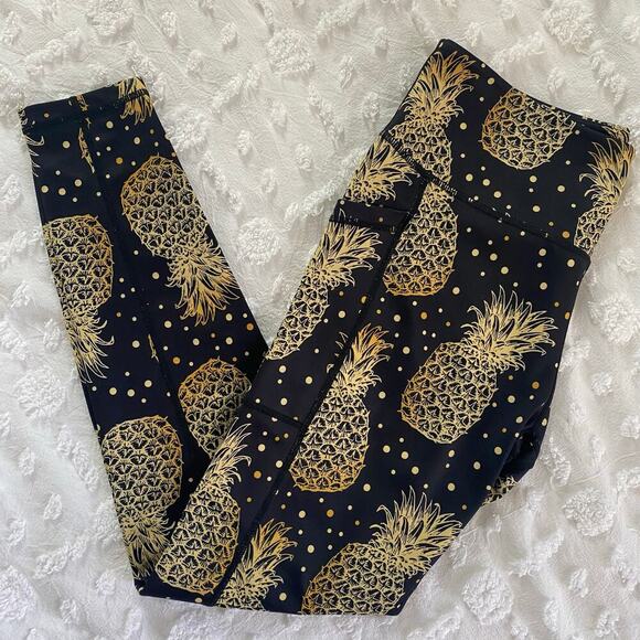 Constantly Varied Gear Pants - Constantly Varied Gear CVG Leggings Womens Size Medium Pineapples Black Crossfit